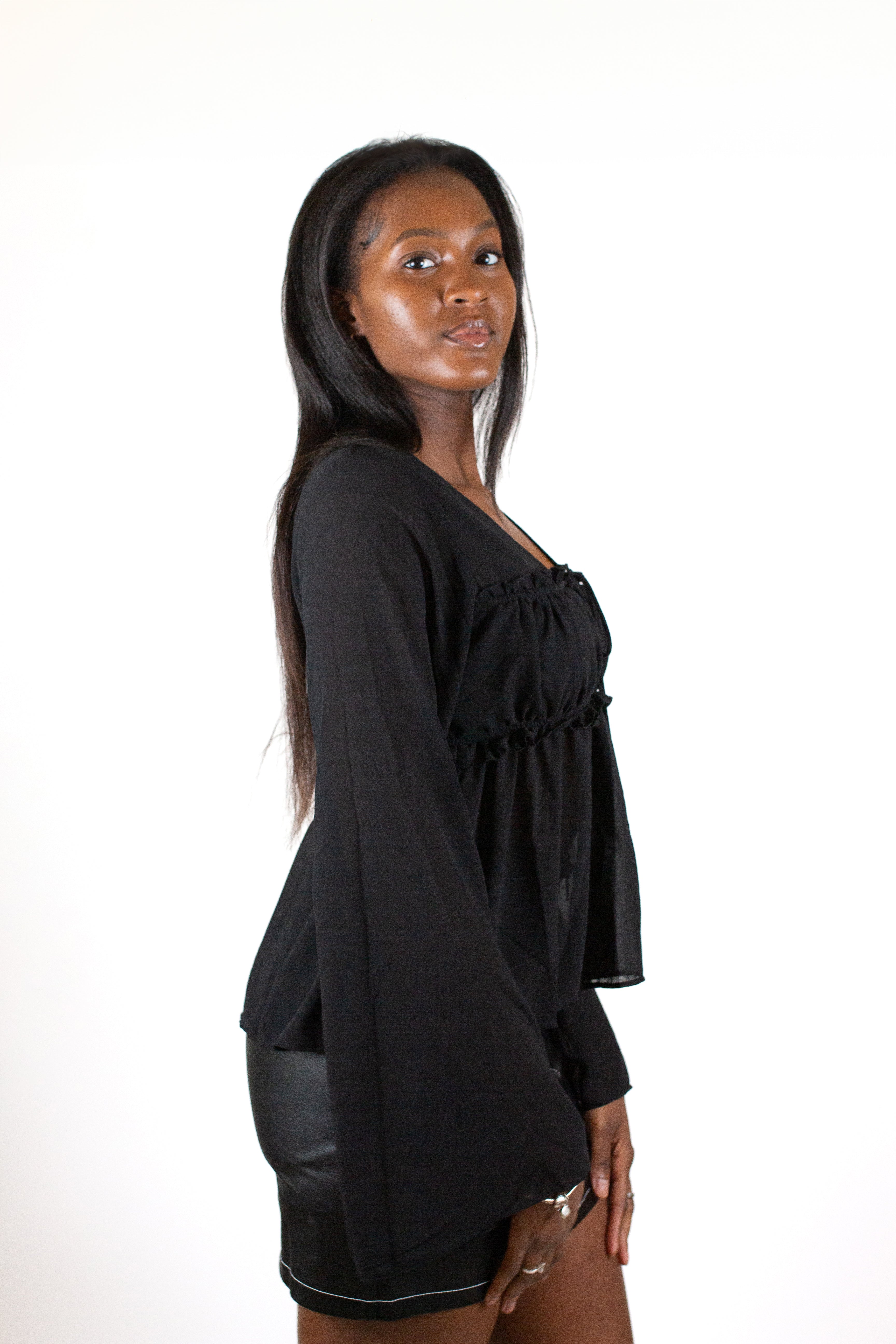 The Long-Sleeve Ruffled Tie Top